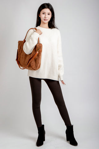Solid Color Sherpa Tote Bag W/ Zipper Closure