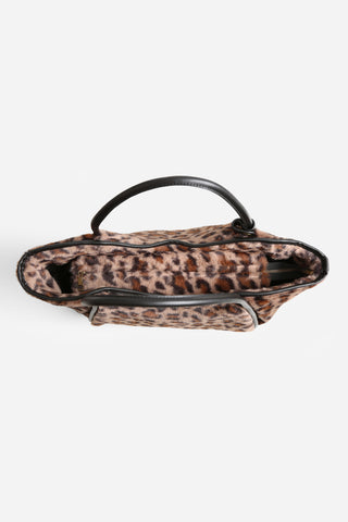 Leopard Pattern Faux Fur Tote Bag W/ Zipper Closure