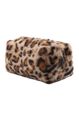 Leopard Pattern Faux Fur Travel Pouch