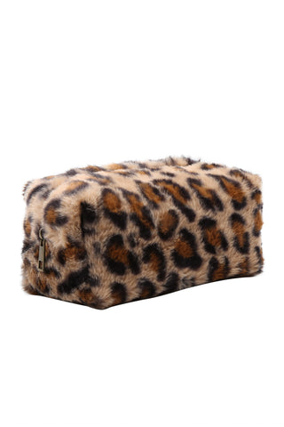 Leopard Pattern Faux Fur Travel Pouch
