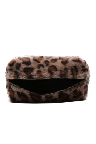 Leopard Pattern Faux Fur Travel Pouch
