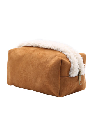 Solid Color Faux Suede & Sherpa Travel Pouch