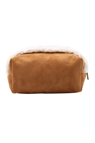 Solid Color Faux Suede & Sherpa Travel Pouch
