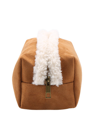 Solid Color Faux Suede & Sherpa Travel Pouch