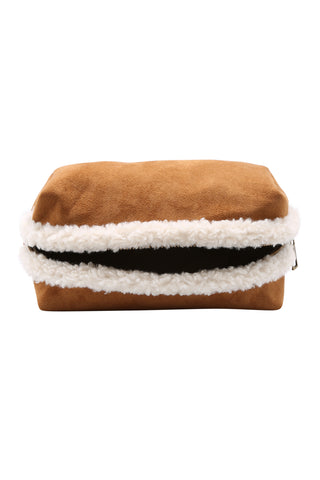 Solid Color Faux Suede & Sherpa Travel Pouch