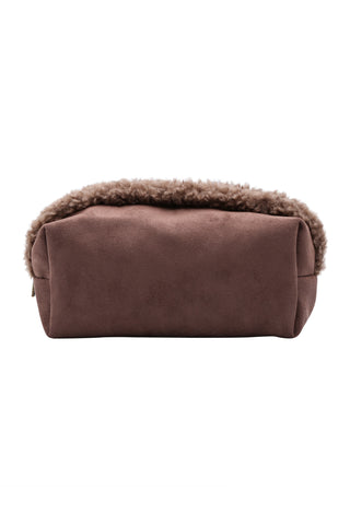 Solid Color Faux Suede & Sherpa Travel Pouch