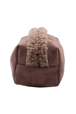 Solid Color Faux Suede & Sherpa Travel Pouch