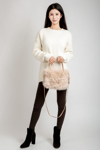 Solid Color Faux Fur Handbag W/ Magnetic Snap Closure
