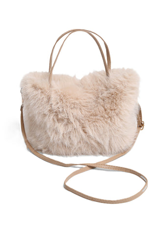 Solid Color Faux Fur Handbag W/ Magnetic Snap Closure