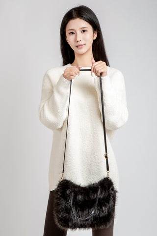 Solid Color Faux Fur Handbag W/ Magnetic Snap Closure