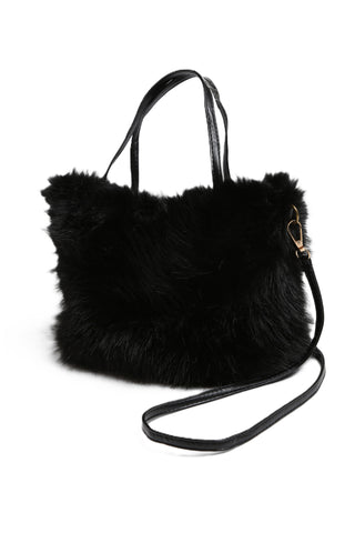 Solid Color Faux Fur Handbag W/ Magnetic Snap Closure