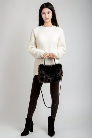 Solid Color Faux Fur Handbag W/ Magnetic Snap Closure