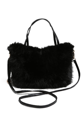 Solid Color Faux Fur Handbag W/ Magnetic Snap Closure