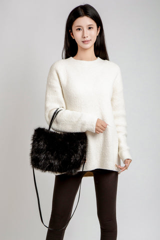 Solid Color Faux Fur Handbag W/ Magnetic Snap Closure