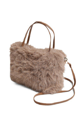Solid Color Faux Fur Handbag W/ Magnetic Snap Closure