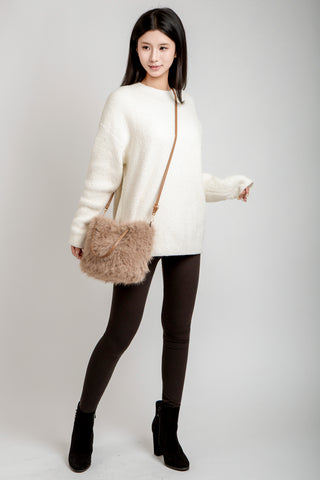 Solid Color Faux Fur Handbag W/ Magnetic Snap Closure