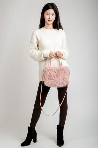 Solid Color Faux Fur Handbag W/ Magnetic Snap Closure