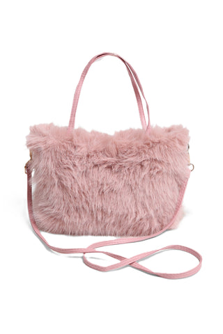 Solid Color Faux Fur Handbag W/ Magnetic Snap Closure