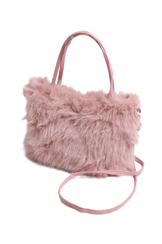 Solid Color Faux Fur Handbag W/ Magnetic Snap Closure