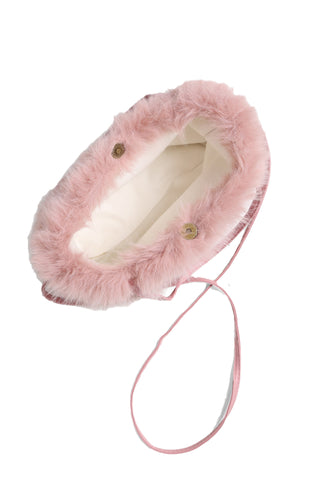 Solid Color Faux Fur Handbag W/ Magnetic Snap Closure