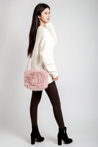 Solid Color Faux Fur Handbag W/ Magnetic Snap Closure