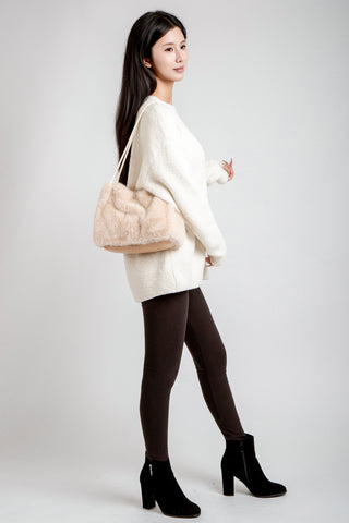 Solid Color Faux Fur Handbag W/ Magnetic Snap Closure