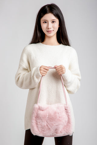 Solid Color Faux Fur Handbag W/ Magnetic Snap Closure