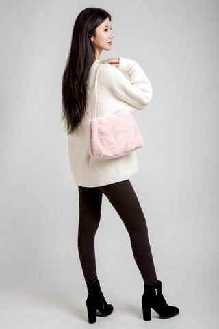 Solid Color Faux Fur Handbag W/ Magnetic Snap Closure