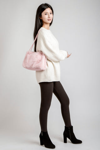 Solid Color Faux Fur Handbag W/ Magnetic Snap Closure