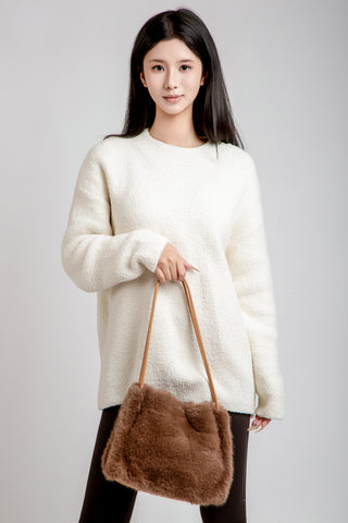 Solid Color Faux Fur Handbag W/ Magnetic Snap Closure
