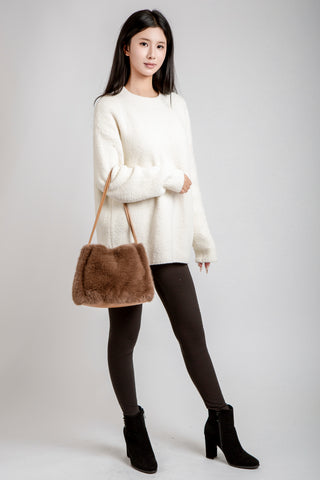 Solid Color Faux Fur Handbag W/ Magnetic Snap Closure