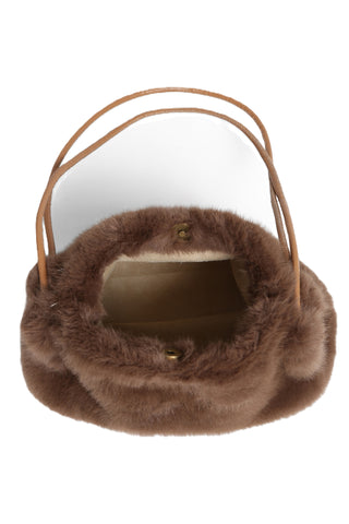 Solid Color Faux Fur Handbag W/ Magnetic Snap Closure