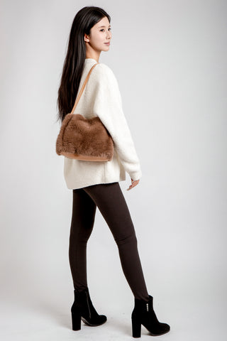 Solid Color Faux Fur Handbag W/ Magnetic Snap Closure