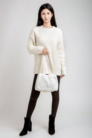 Solid Color Faux Fur Handbag W/ Magnetic Snap Closure