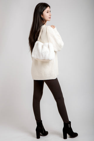 Solid Color Faux Fur Handbag W/ Magnetic Snap Closure