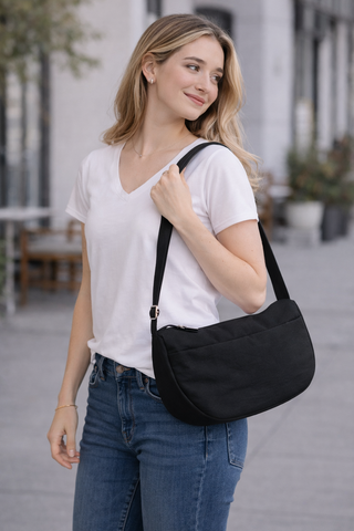 Solid Color Sling Bag W/ Zipper Closure