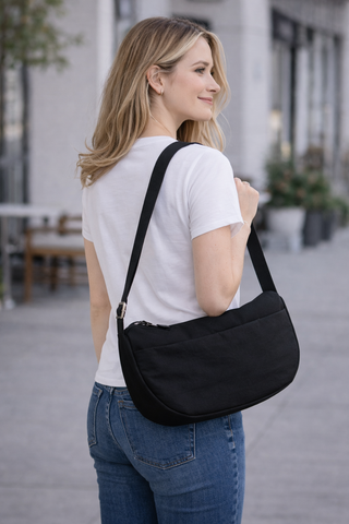 Solid Color Sling Bag W/ Zipper Closure