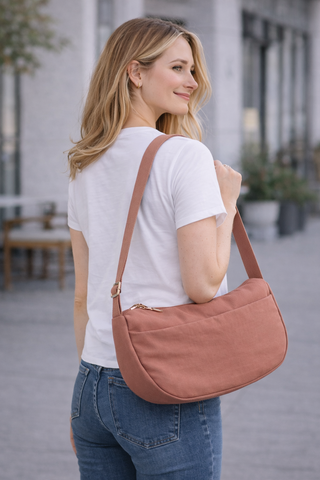 Solid Color Sling Bag W/ Zipper Closure