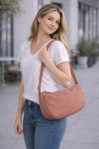 Solid Color Sling Bag W/ Zipper Closure