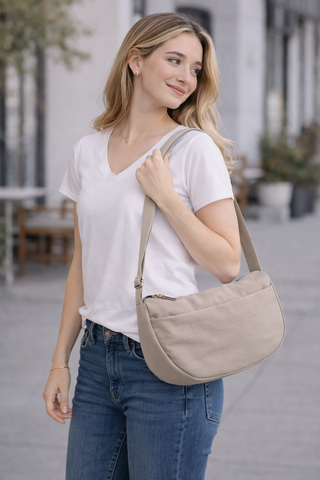 Solid Color Sling Bag W/ Zipper Closure