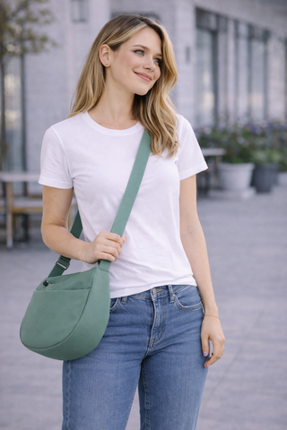 Solid Color Sling Bag W/ Zipper Closure
