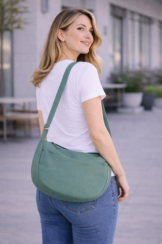Solid Color Sling Bag W/ Zipper Closure