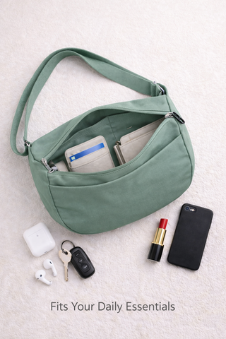 Solid Color Sling Bag W/ Zipper Closure