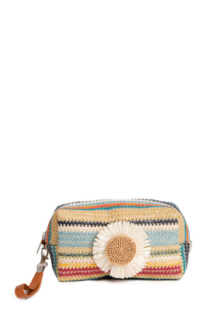 Multi-Colored Daisy Pattern Travel Pouch w/ Zipper Closure