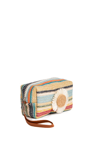 Multi-Colored Daisy Pattern Travel Pouch w/ Zipper Closure