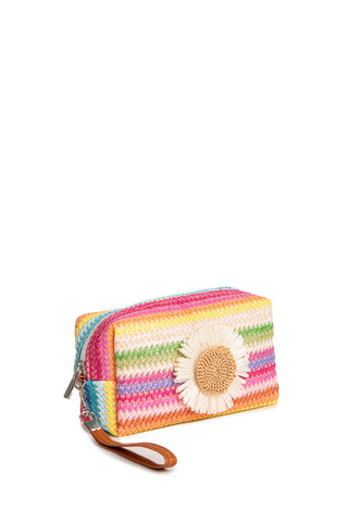 Multi-Colored Daisy Pattern Travel Pouch w/ Zipper Closure