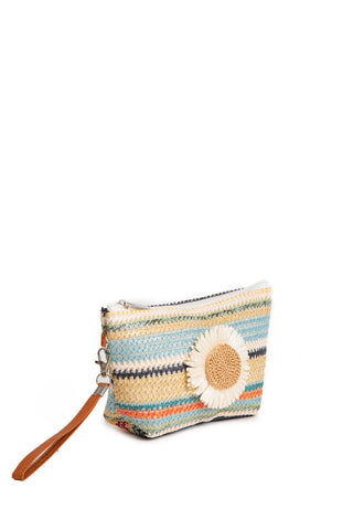 Multi-Colored Daisy Pattern Travel Pouch w/ Zipper Closure