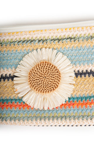 Multi-Colored Daisy Pattern Travel Pouch w/ Zipper Closure