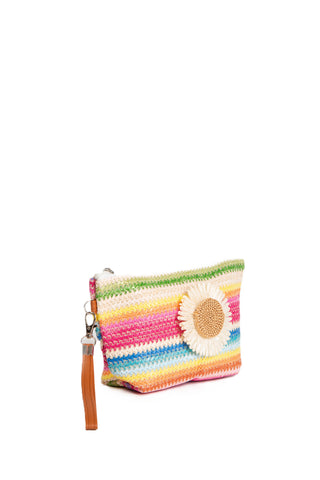 Multi-Colored Daisy Pattern Travel Pouch w/ Zipper Closure