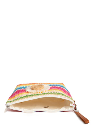 Multi-Colored Daisy Pattern Travel Pouch w/ Zipper Closure